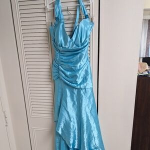 JESSICA McClintock Gunne Sax Clear Blue Satin Formal  Gown Prom Gorgeous Size 9